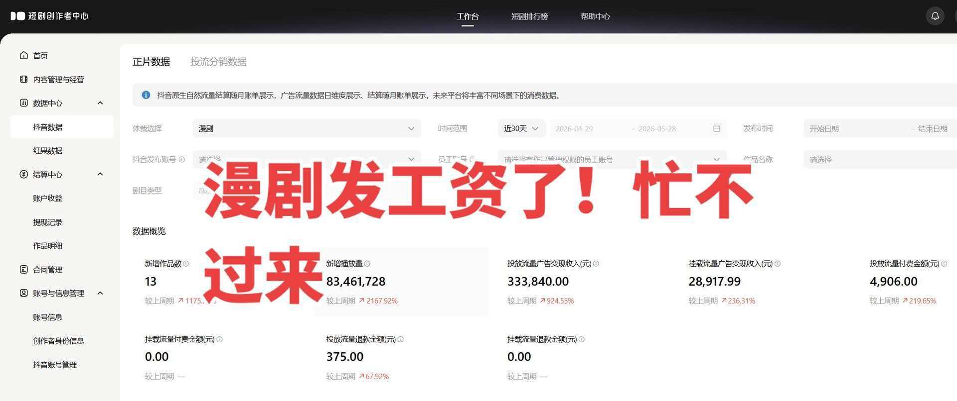 近30天发布与收入数据
